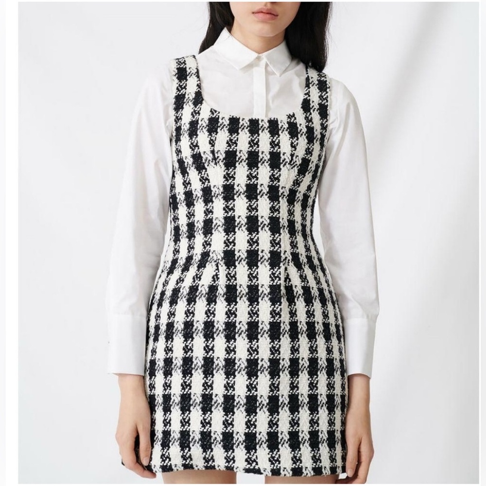 Maje Rocky Black and White Plaid Dress size 38